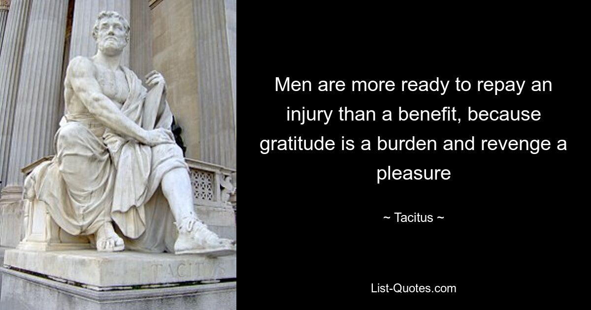 Men are more ready to repay an injury than a benefit, because gratitude is a burden and revenge a pleasure — © Tacitus