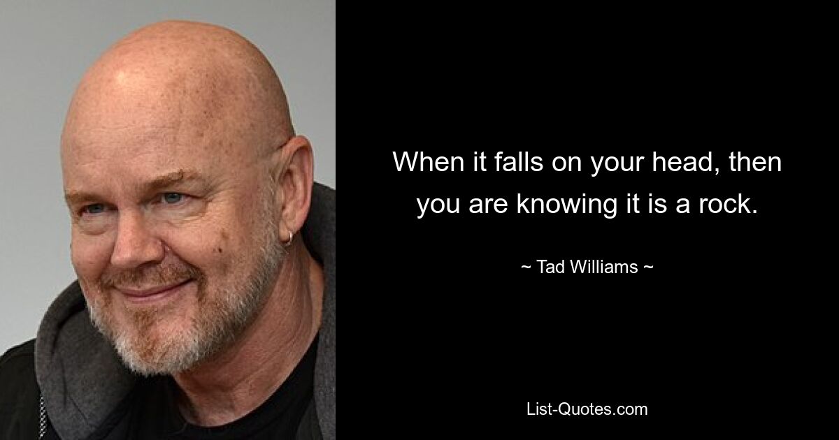 When it falls on your head, then you are knowing it is a rock. — © Tad Williams