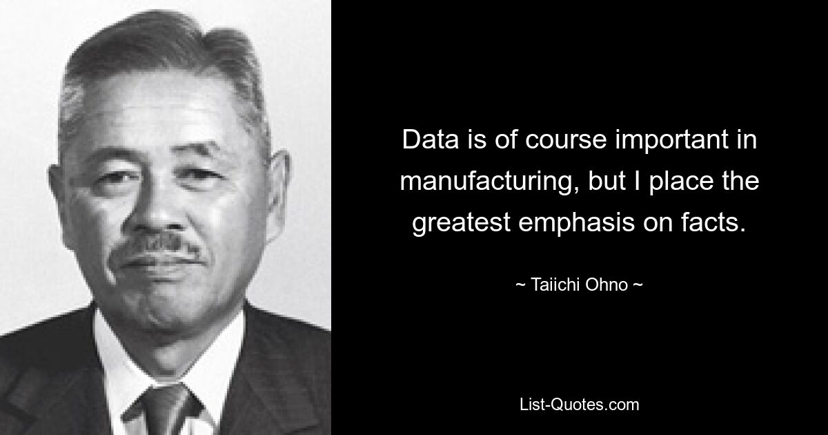 Data is of course important in manufacturing, but I place the greatest emphasis on facts. — © Taiichi Ohno