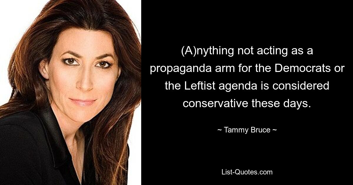 (A)nything not acting as a propaganda arm for the Democrats or the Leftist agenda is considered conservative these days. — © Tammy Bruce