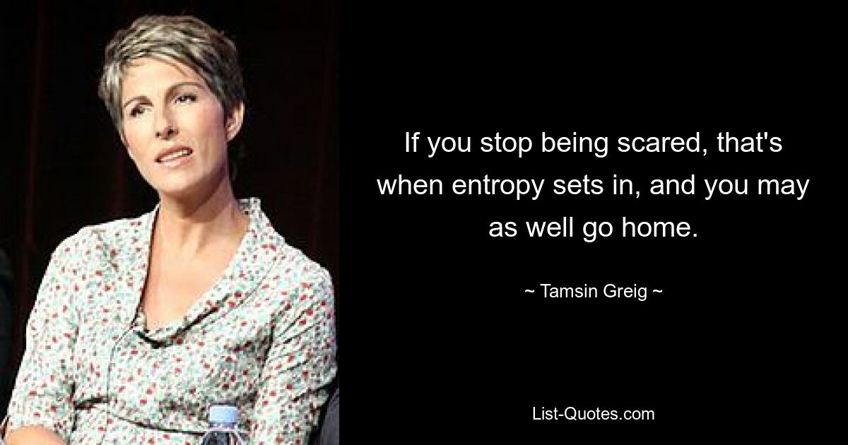 If you stop being scared, that's when entropy sets in, and you may as well go home. — © Tamsin Greig