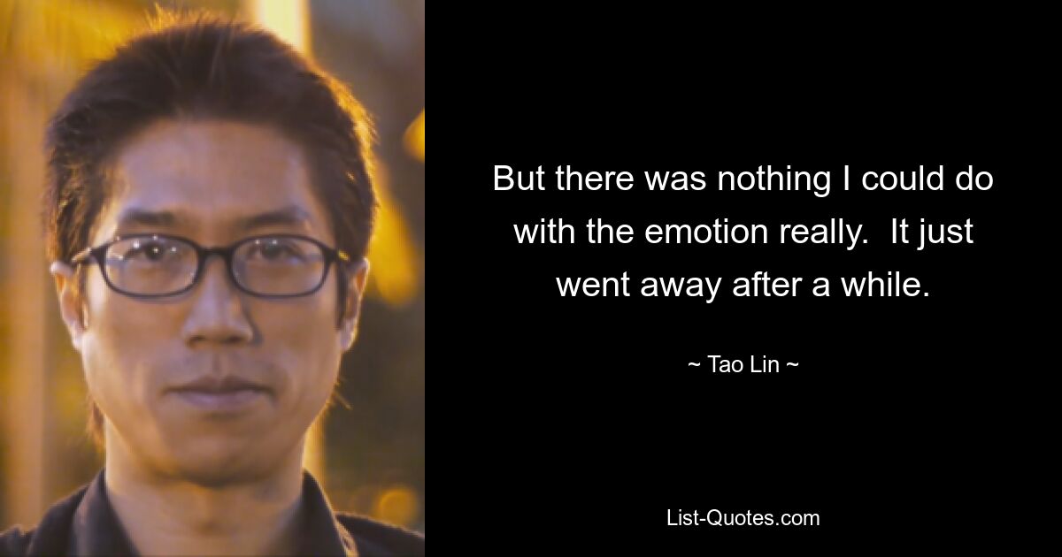 But there was nothing I could do with the emotion really.  It just went away after a while. — © Tao Lin