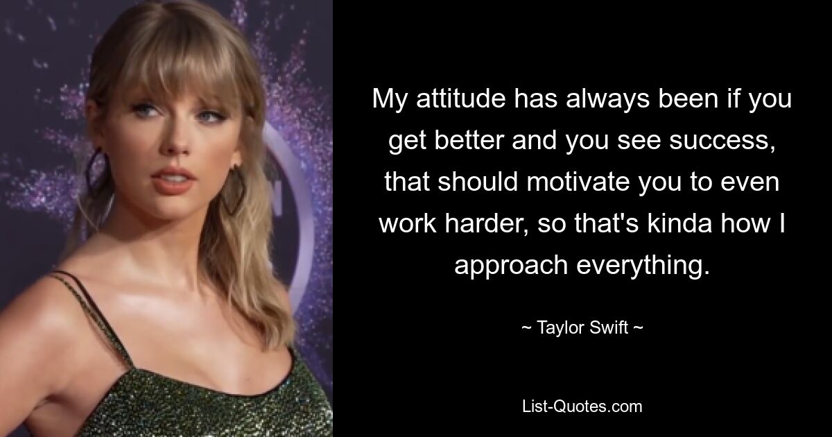 My attitude has always been if you get better and you see success, that should motivate you to even work harder, so that's kinda how I approach everything. — © Taylor Swift