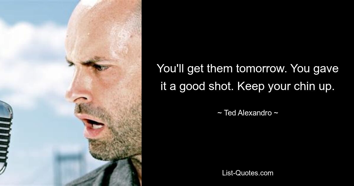 You'll get them tomorrow. You gave it a good shot. Keep your chin up. — © Ted Alexandro