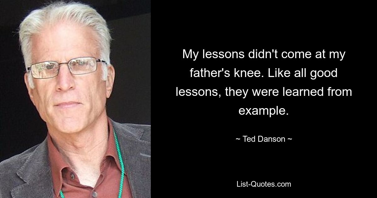 My lessons didn't come at my father's knee. Like all good lessons, they were learned from example. — © Ted Danson