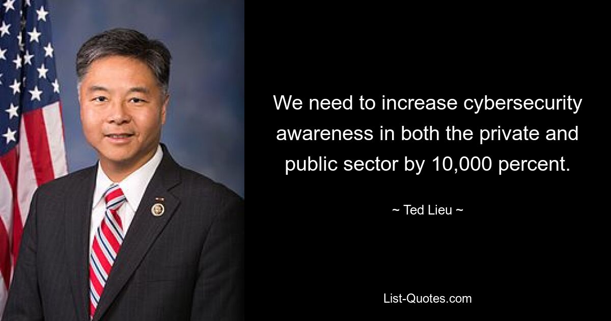 We need to increase cybersecurity awareness in both the private and public sector by 10,000 percent. — © Ted Lieu