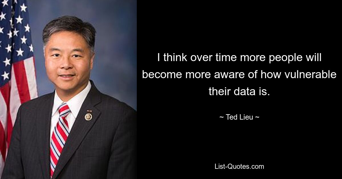 I think over time more people will become more aware of how vulnerable their data is. — © Ted Lieu