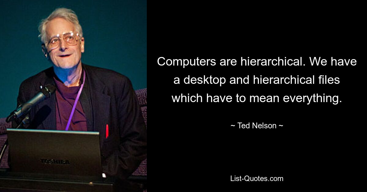 Computers are hierarchical. We have a desktop and hierarchical files which have to mean everything. — © Ted Nelson