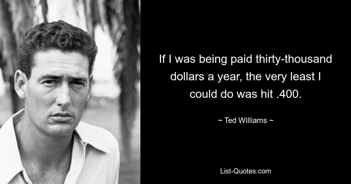 If I was being paid thirty-thousand dollars a year, the very least I could do was hit .400. — © Ted Williams