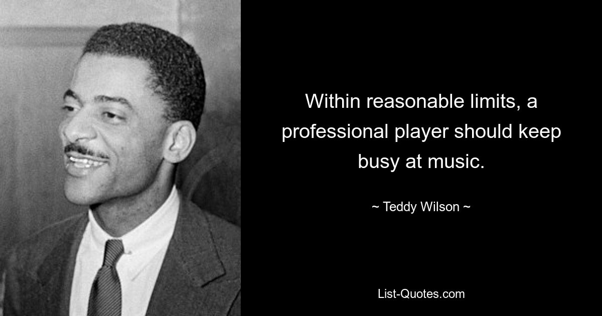 Within reasonable limits, a professional player should keep busy at music. — © Teddy Wilson