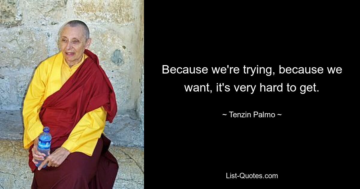 Because we're trying, because we want, it's very hard to get. — © Tenzin Palmo