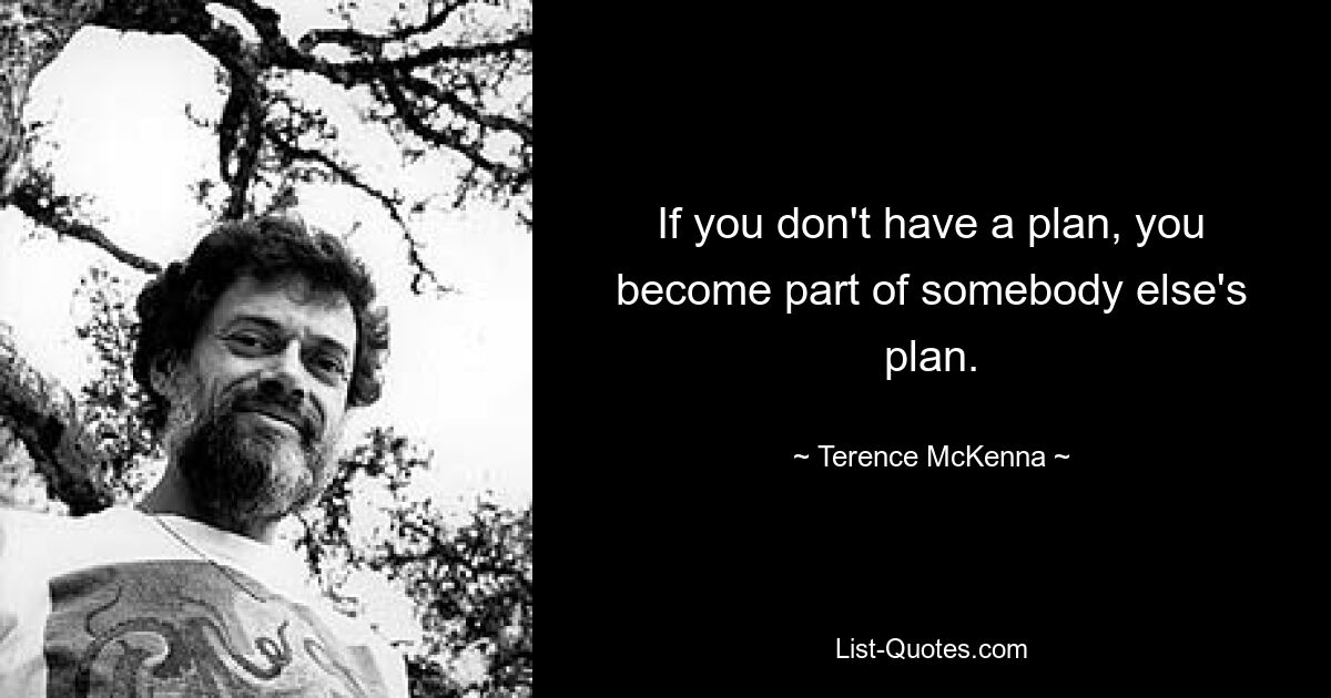 If you don't have a plan, you become part of somebody else's plan. — © Terence McKenna