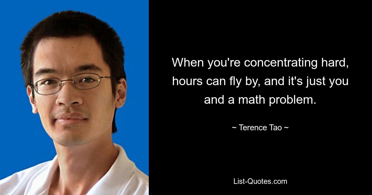 When you're concentrating hard, hours can fly by, and it's just you and a math problem. — © Terence Tao