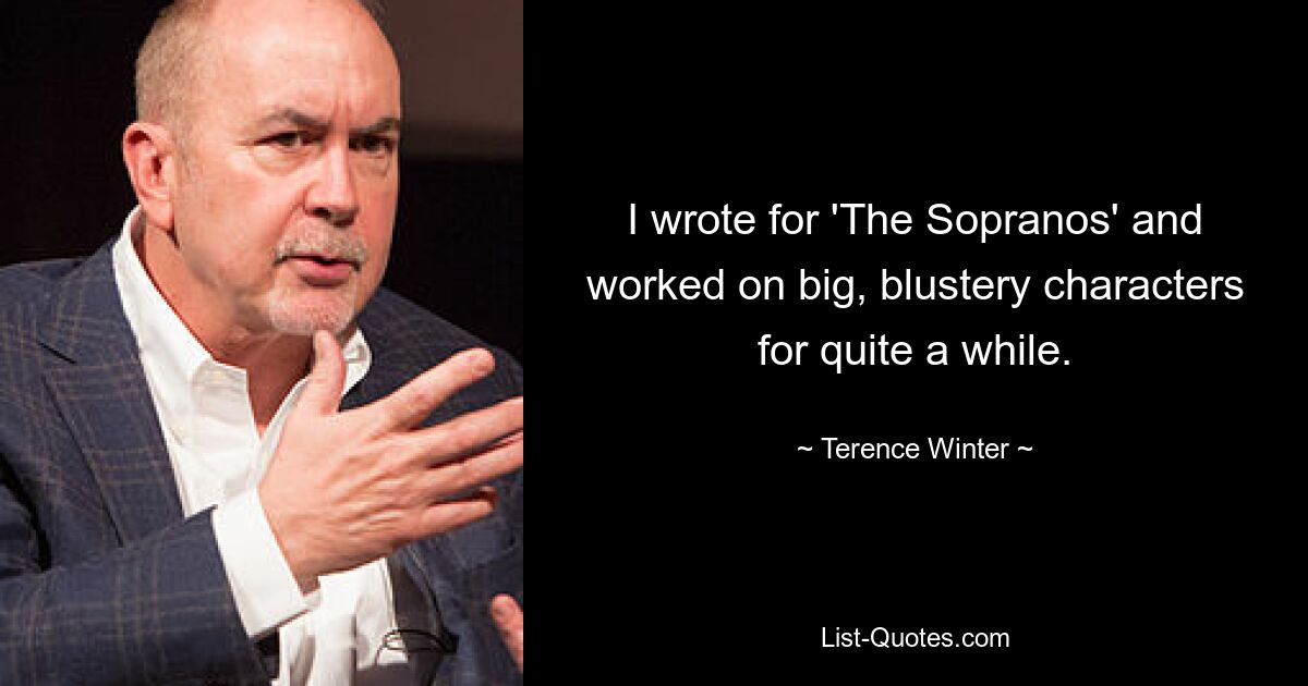 I wrote for 'The Sopranos' and worked on big, blustery characters for quite a while. — © Terence Winter