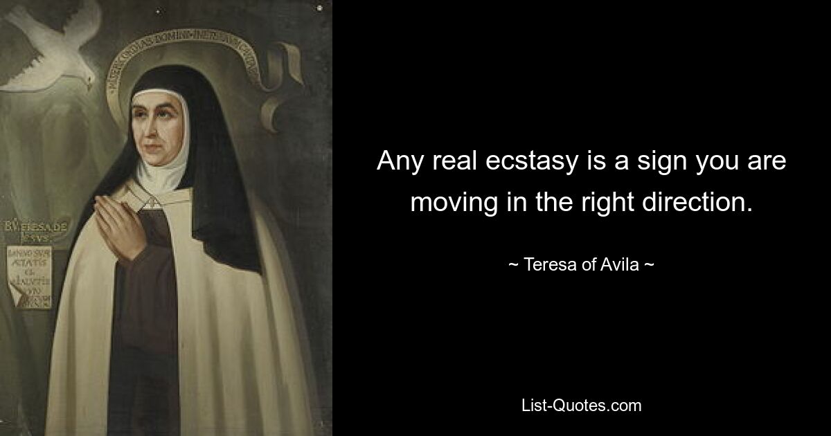 Any real ecstasy is a sign you are moving in the right direction. — © Teresa of Avila