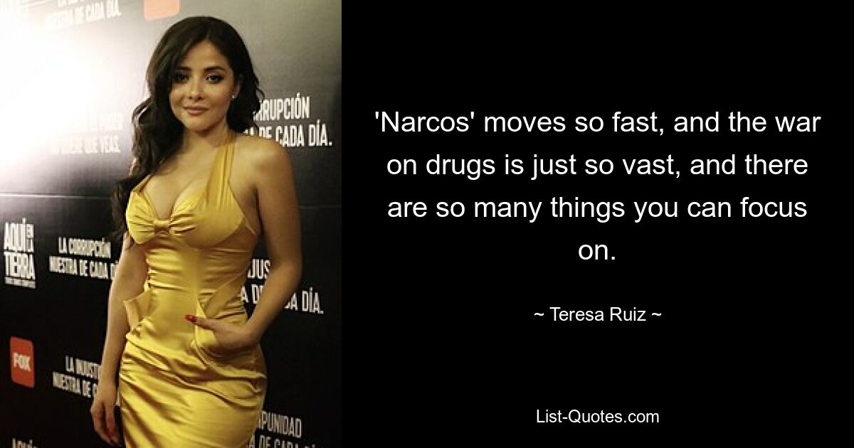 'Narcos' moves so fast, and the war on drugs is just so vast, and there are so many things you can focus on. — © Teresa Ruiz