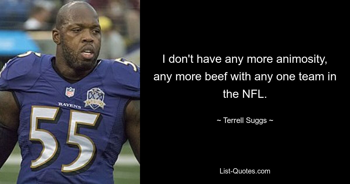 I don't have any more animosity, any more beef with any one team in the NFL. — © Terrell Suggs