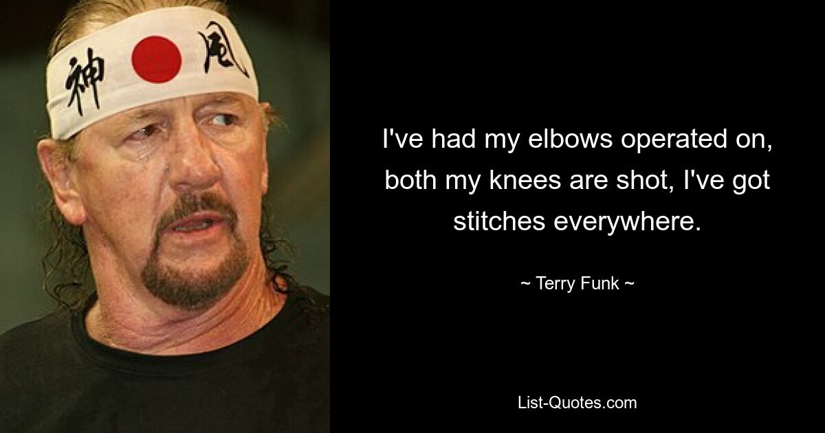 I've had my elbows operated on, both my knees are shot, I've got stitches everywhere. — © Terry Funk