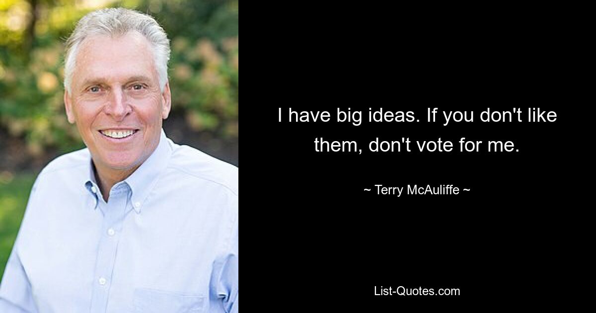 I have big ideas. If you don't like them, don't vote for me. — © Terry McAuliffe