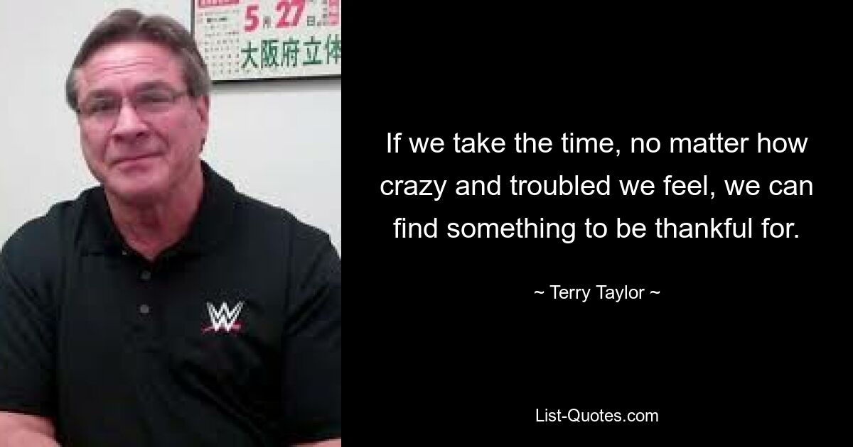 If we take the time, no matter how crazy and troubled we feel, we can find something to be thankful for. — © Terry Taylor