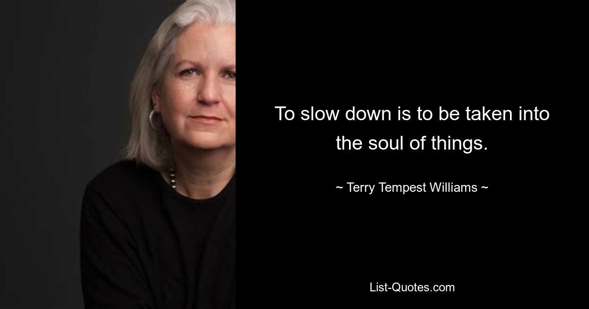 To slow down is to be taken into the soul of things. — © Terry Tempest Williams