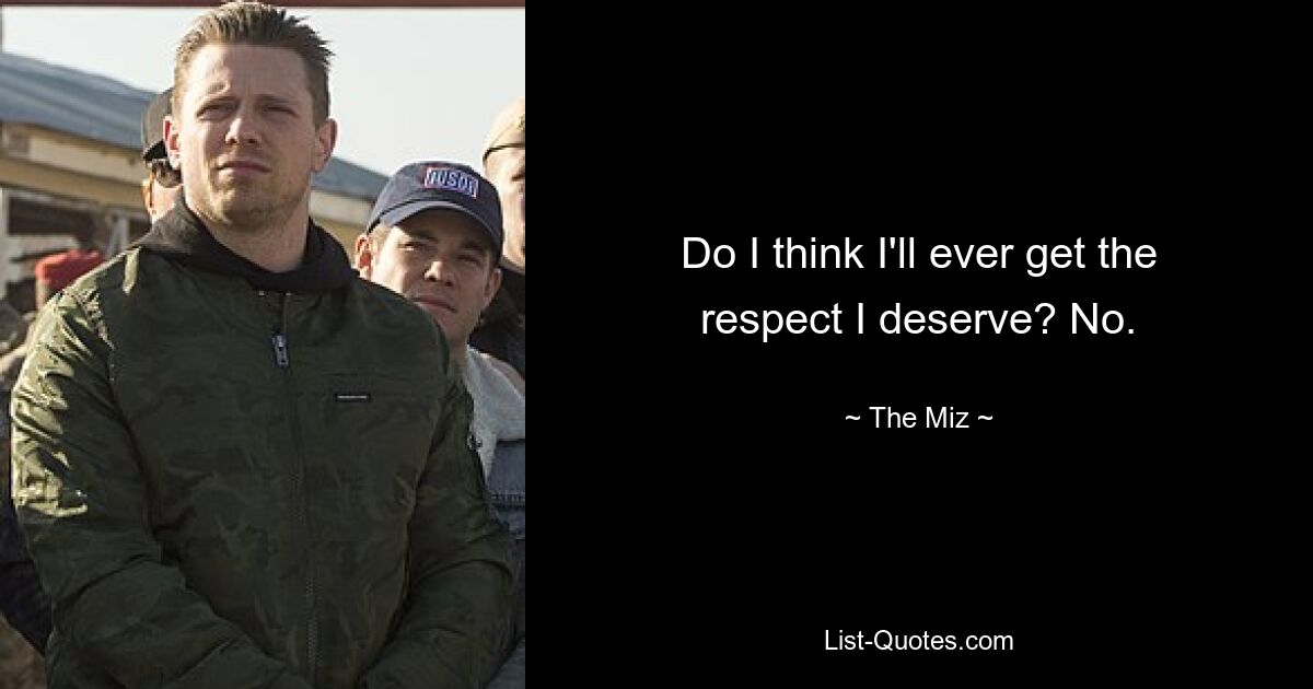 Do I think I'll ever get the respect I deserve? No. — © The Miz