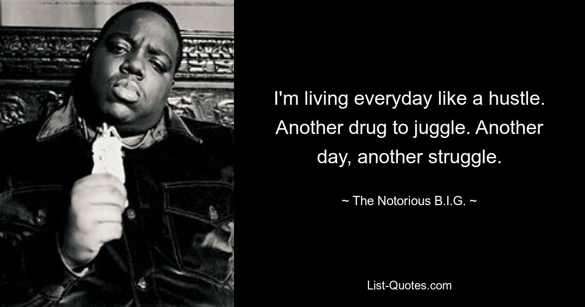 I'm living everyday like a hustle. Another drug to juggle. Another day, another struggle. — © The Notorious B.I.G.