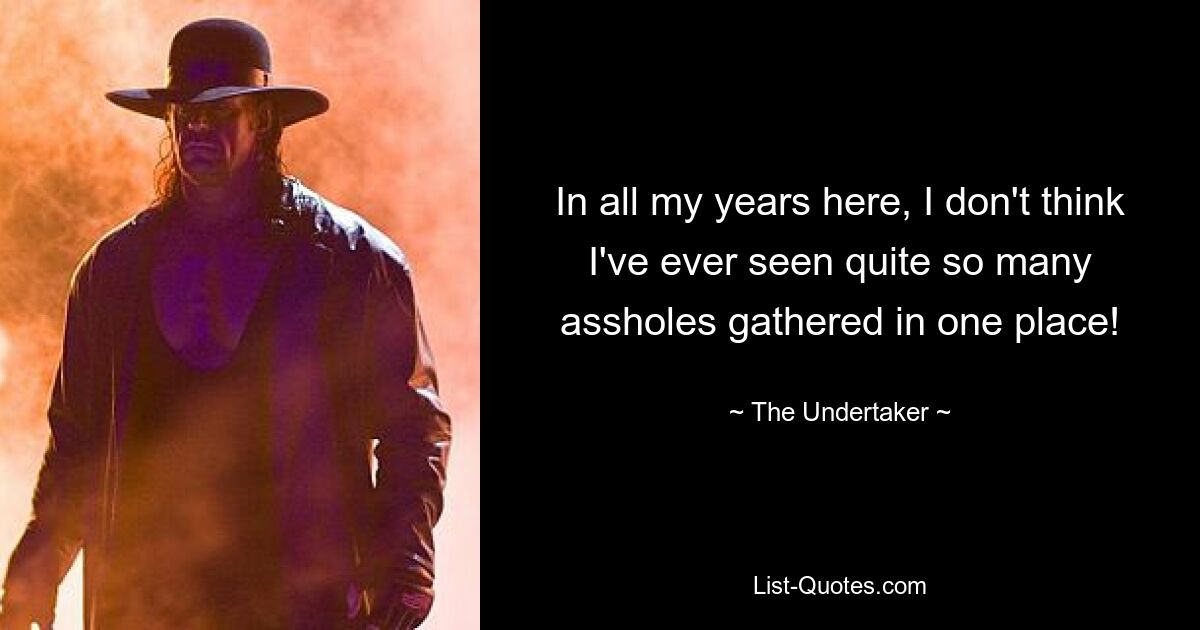 In all my years here, I don't think I've ever seen quite so many assholes gathered in one place! — © The Undertaker