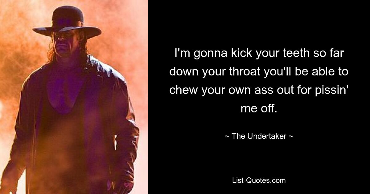 I'm gonna kick your teeth so far down your throat you'll be able to chew your own ass out for pissin' me off. — © The Undertaker