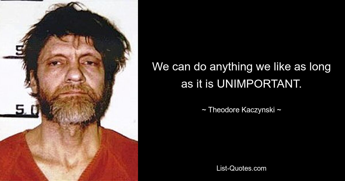 We can do anything we like as long as it is UNIMPORTANT. — © Theodore Kaczynski