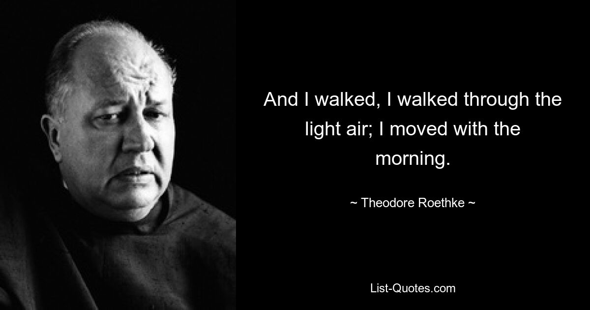 And I walked, I walked through the light air; I moved with the morning. — © Theodore Roethke