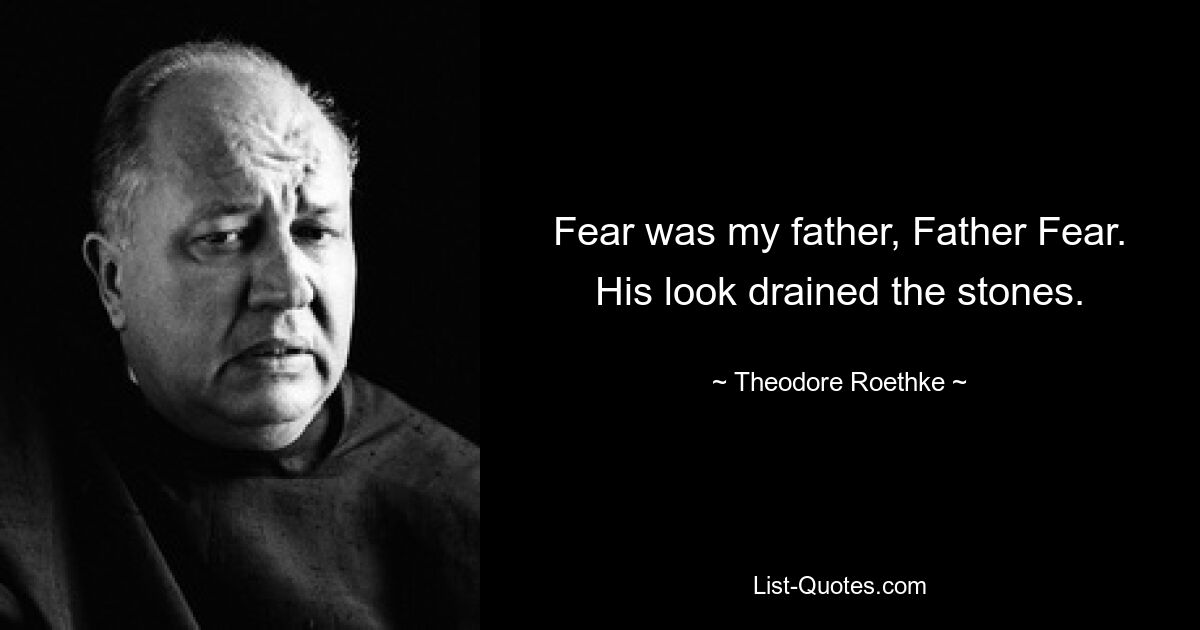 Fear was my father, Father Fear. His look drained the stones. — © Theodore Roethke