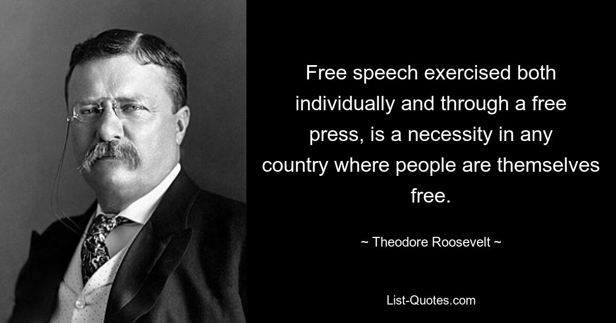 Free speech exercised both individually and through a free press, is a necessity in any country where people are themselves free. — © Theodore Roosevelt