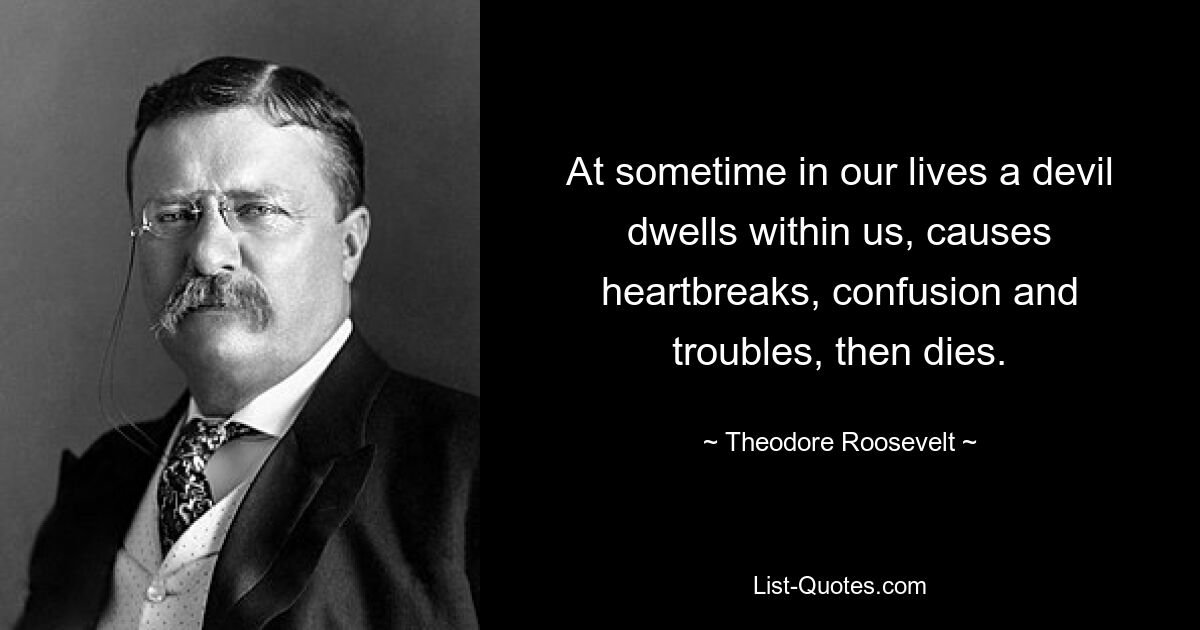 At sometime in our lives a devil dwells within us, causes heartbreaks, confusion and troubles, then dies. — © Theodore Roosevelt