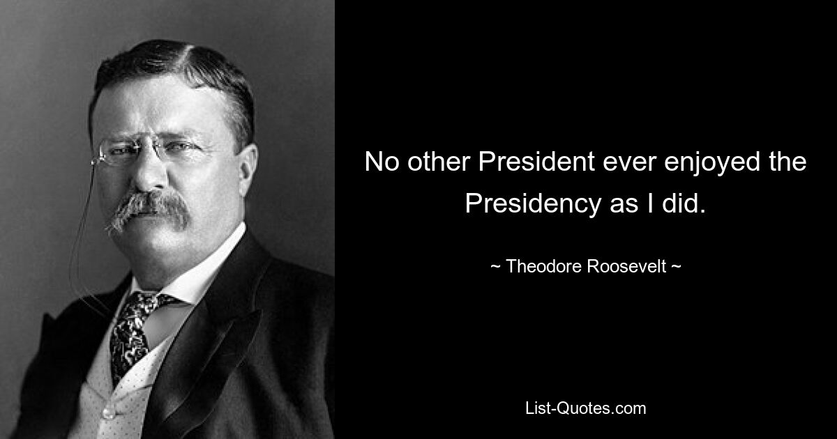 No other President ever enjoyed the Presidency as I did. — © Theodore Roosevelt