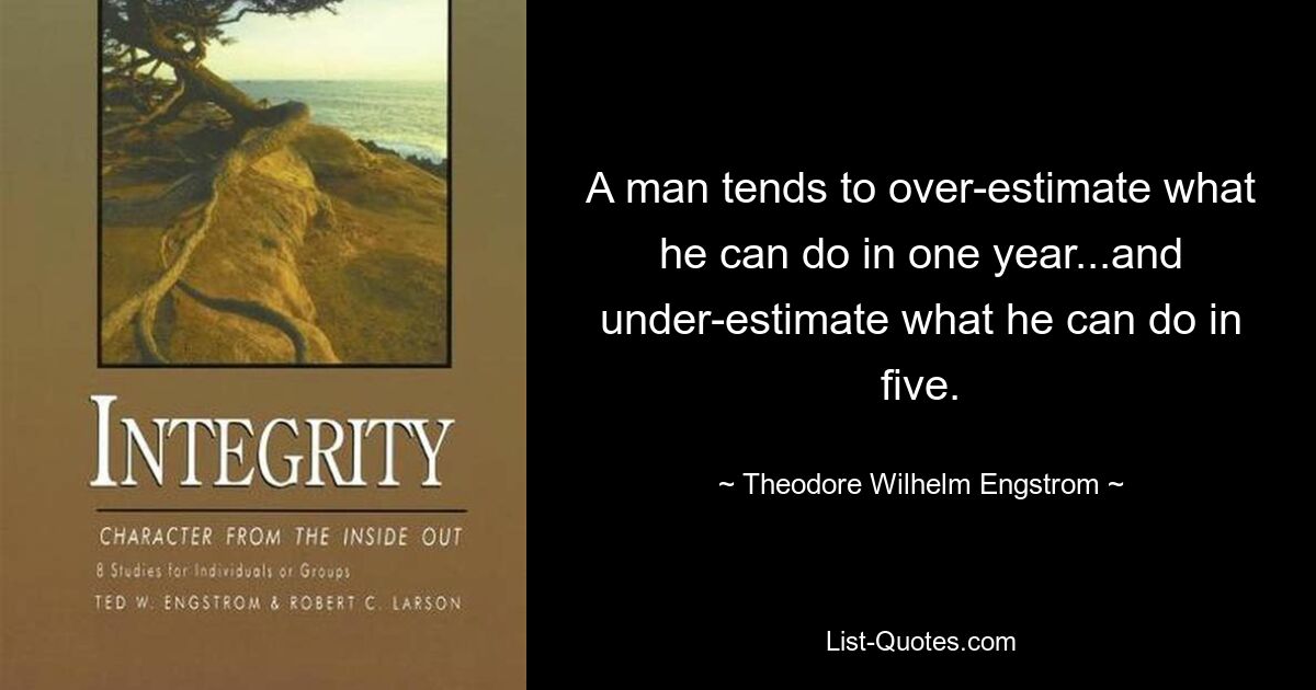 A man tends to over-estimate what he can do in one year...and under-estimate what he can do in five. — © Theodore Wilhelm Engstrom