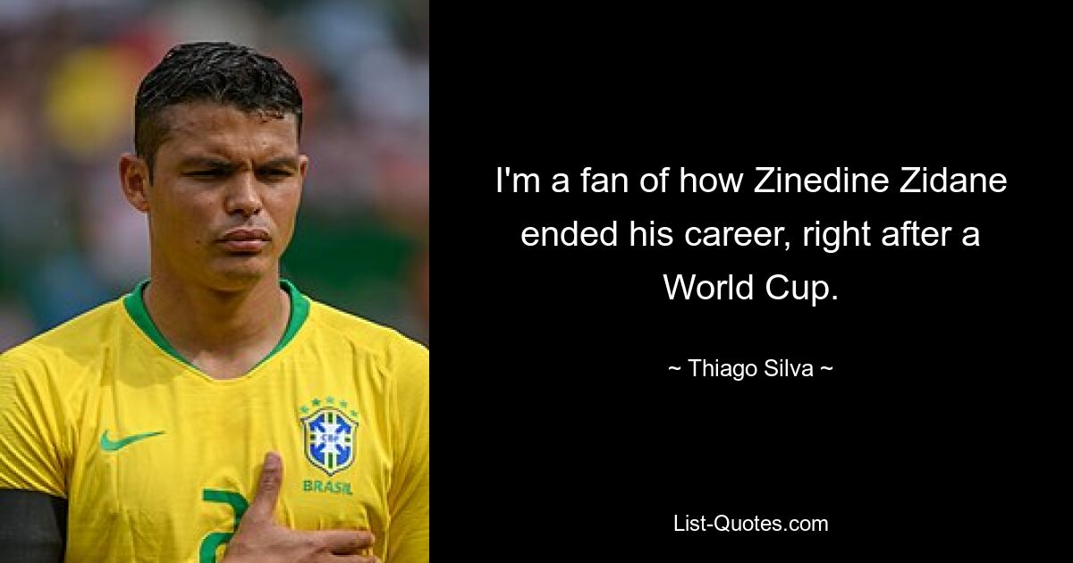 I'm a fan of how Zinedine Zidane ended his career, right after a World Cup. — © Thiago Silva