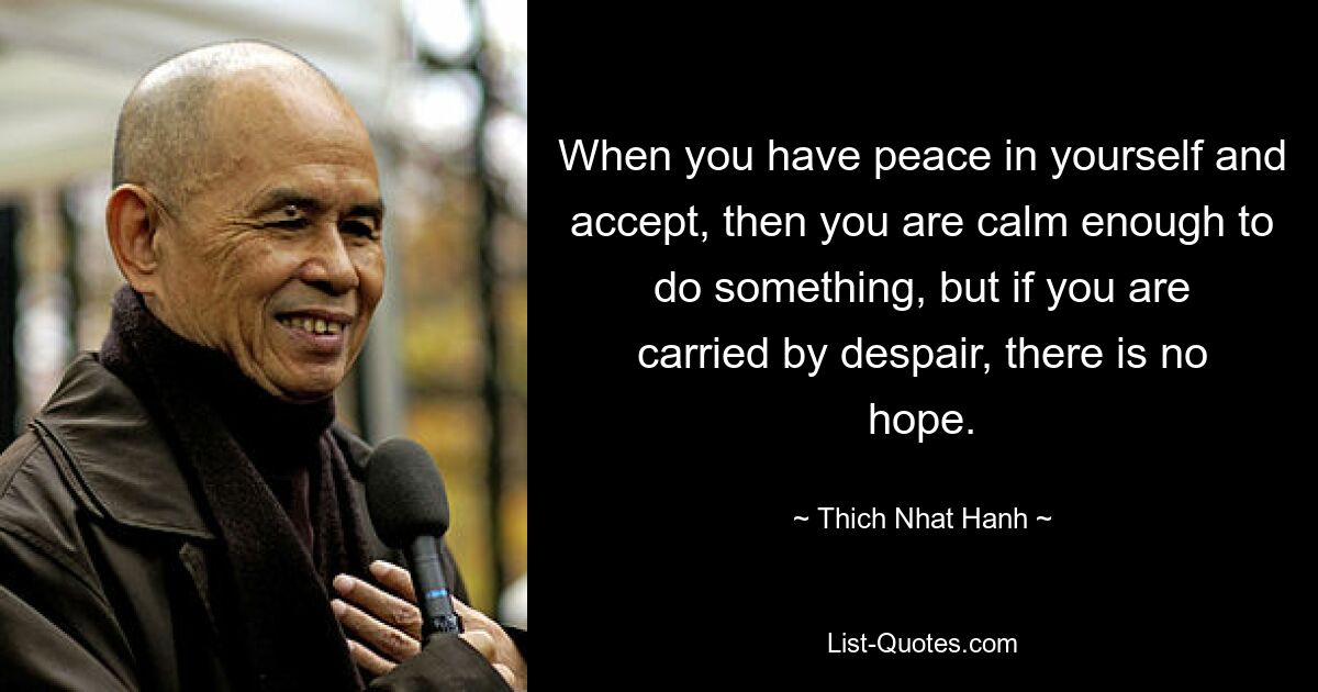 When you have peace in yourself and accept, then you are calm enough to do something, but if you are carried by despair, there is no hope. — © Thich Nhat Hanh