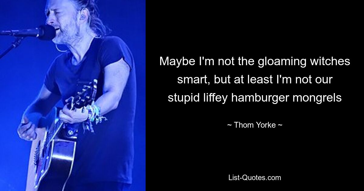 Maybe I'm not the gloaming witches smart, but at least I'm not our stupid liffey hamburger mongrels — © Thom Yorke