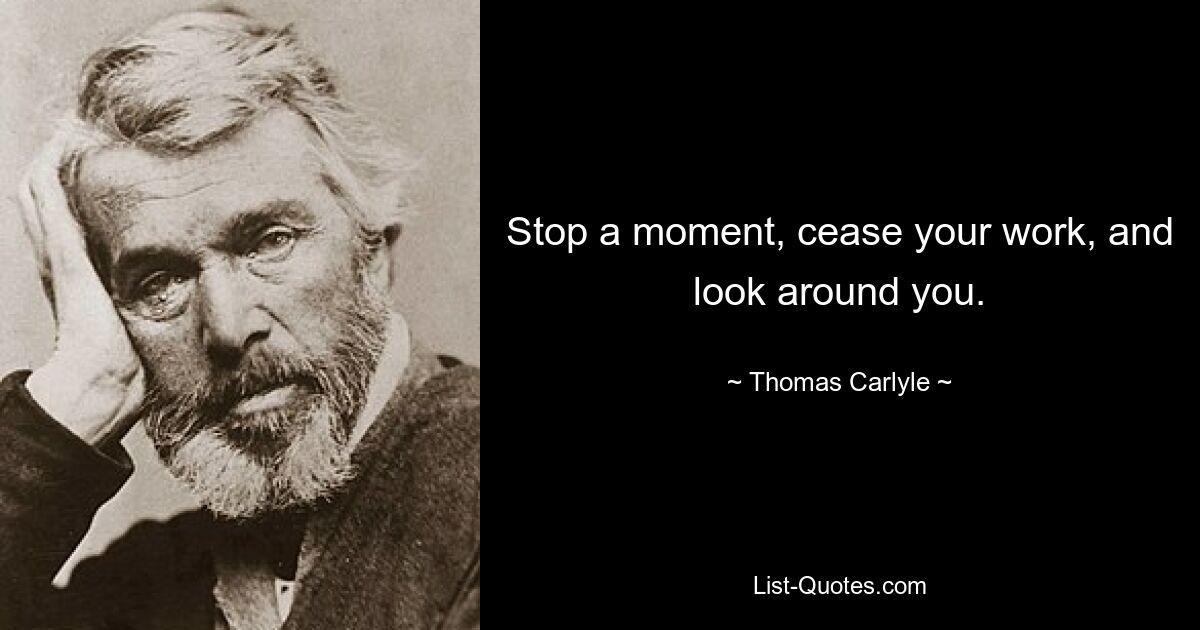 Stop a moment, cease your work, and look around you. — © Thomas Carlyle