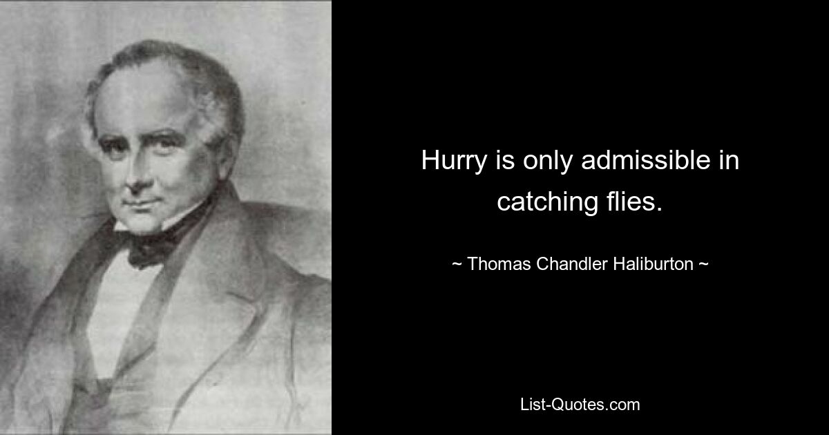 Hurry is only admissible in catching flies. — © Thomas Chandler Haliburton