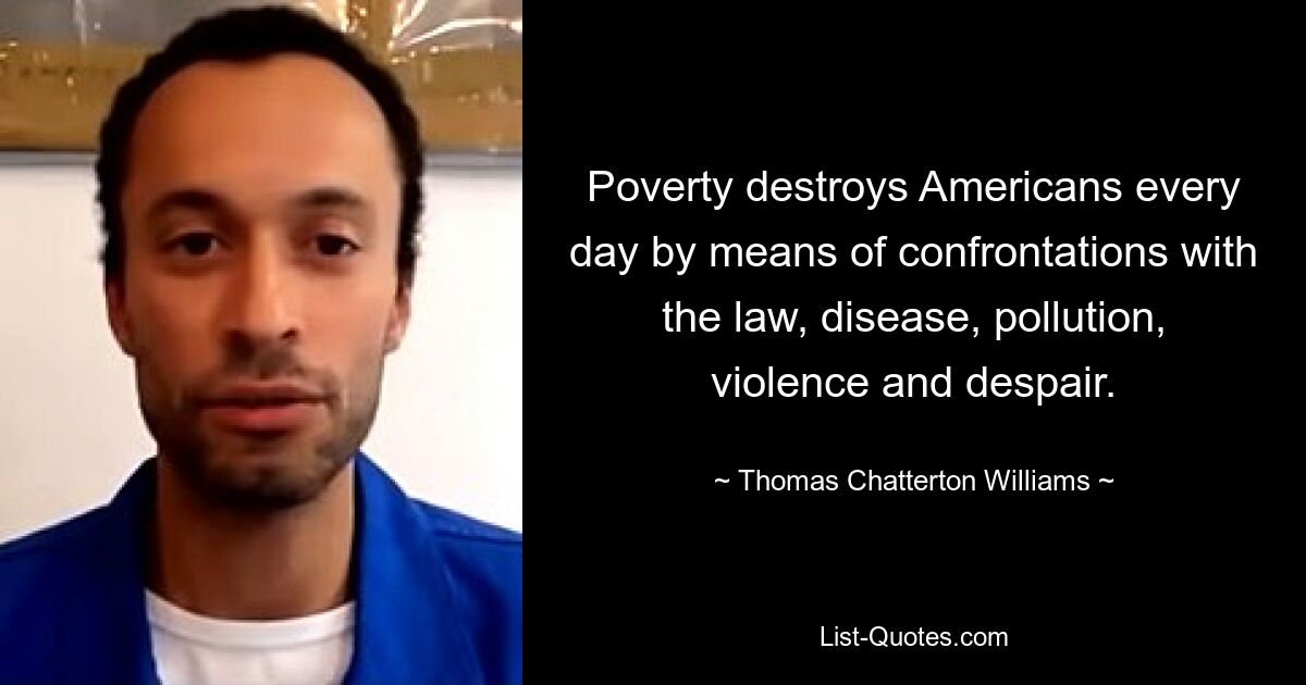 Poverty destroys Americans every day by means of confrontations with the law, disease, pollution, violence and despair. — © Thomas Chatterton Williams