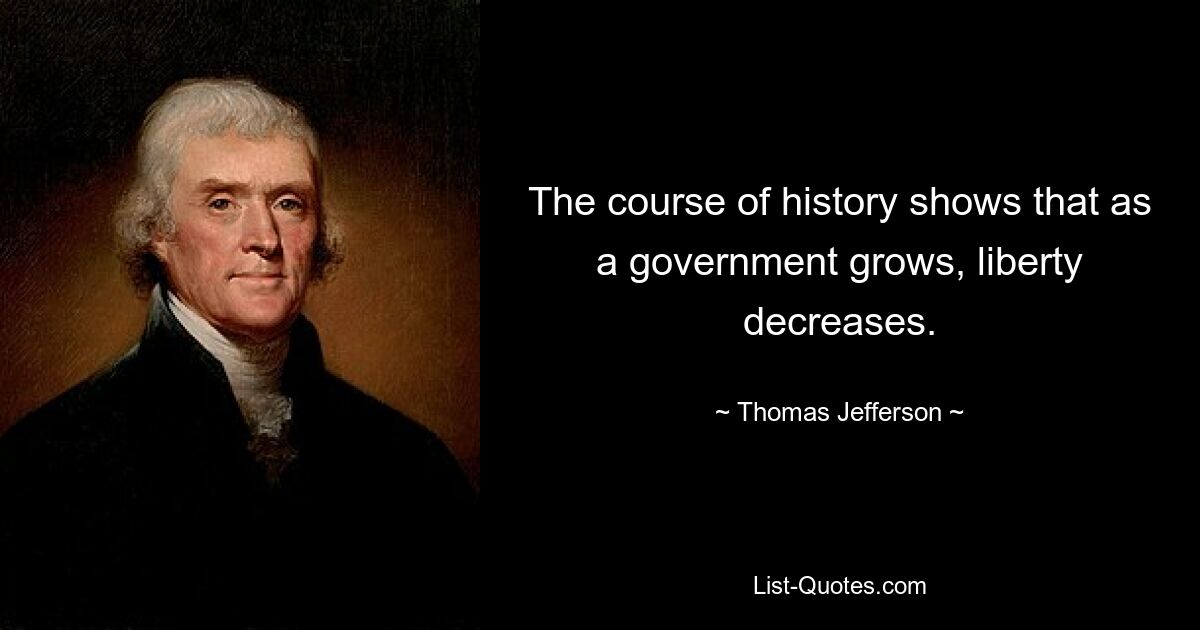 The course of history shows that as a government grows, liberty decreases. — © Thomas Jefferson