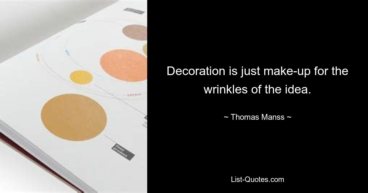 Decoration is just make-up for the wrinkles of the idea. — © Thomas Manss