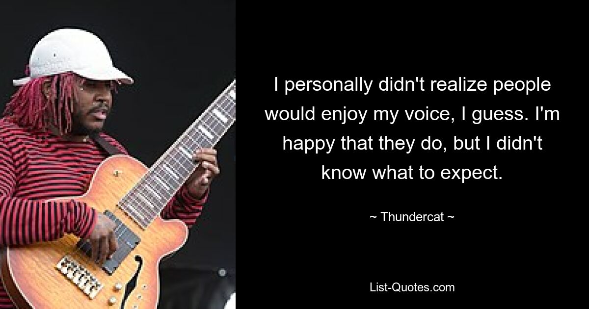 I personally didn't realize people would enjoy my voice, I guess. I'm happy that they do, but I didn't know what to expect. — © Thundercat