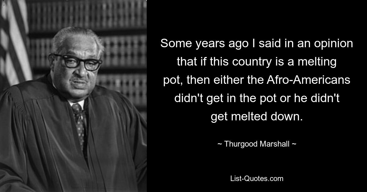 Some years ago I said in an opinion that if this country is a melting pot, then either the Afro-Americans didn't get in the pot or he didn't get melted down. — © Thurgood Marshall