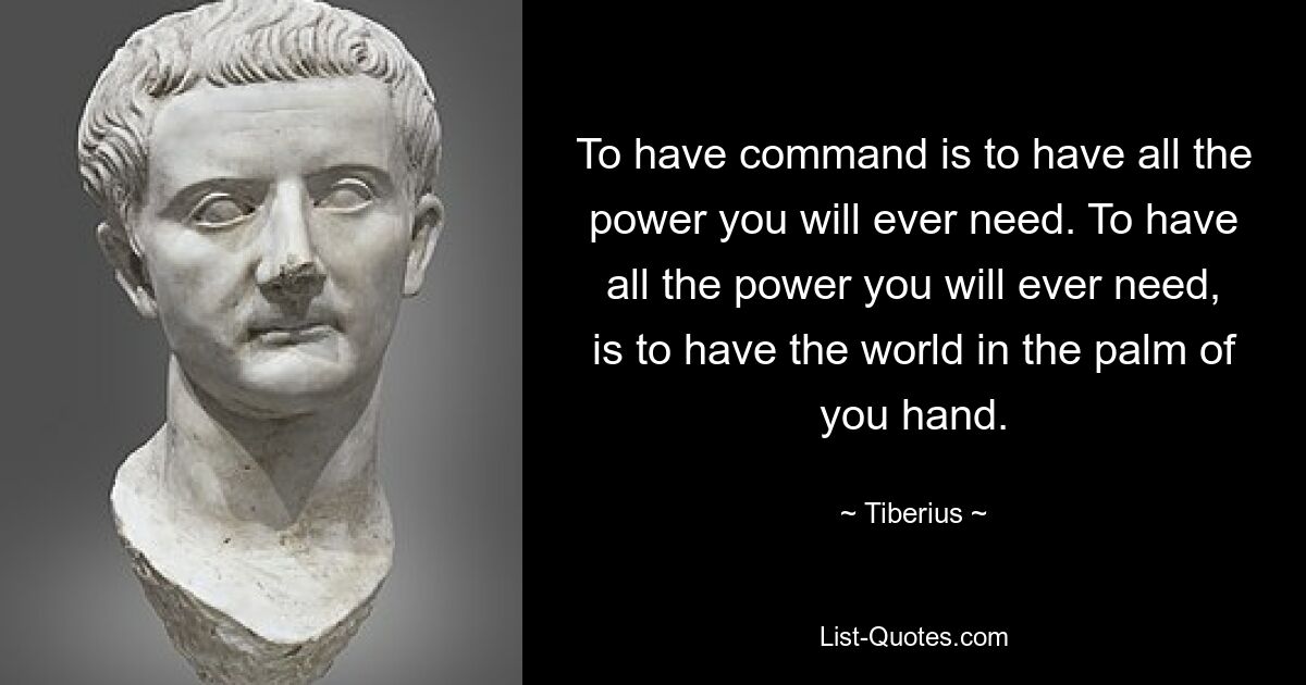 To have command is to have all the power you will ever need. To have all the power you will ever need, is to have the world in the palm of you hand. — © Tiberius