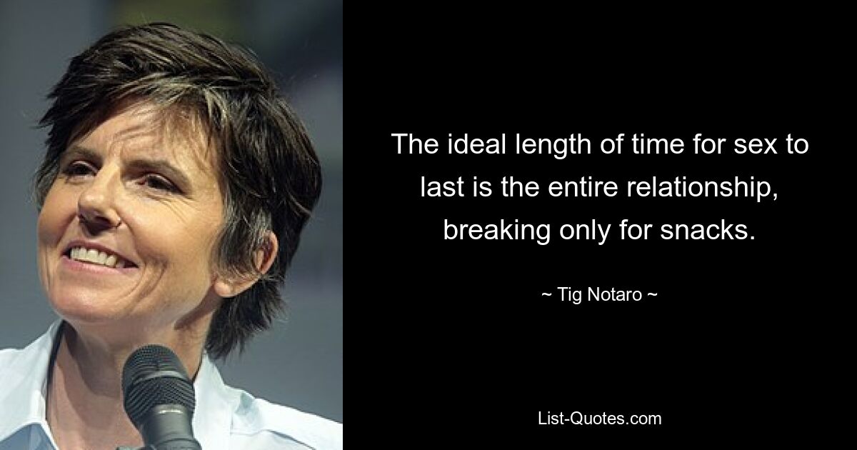 The ideal length of time for sex to last is the entire relationship, breaking only for snacks. — © Tig Notaro