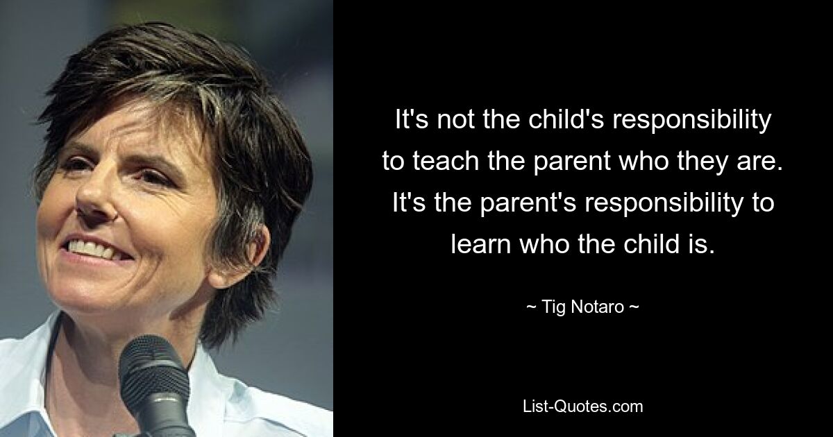 It's not the child's responsibility to teach the parent who they are. It's the parent's responsibility to learn who the child is. — © Tig Notaro