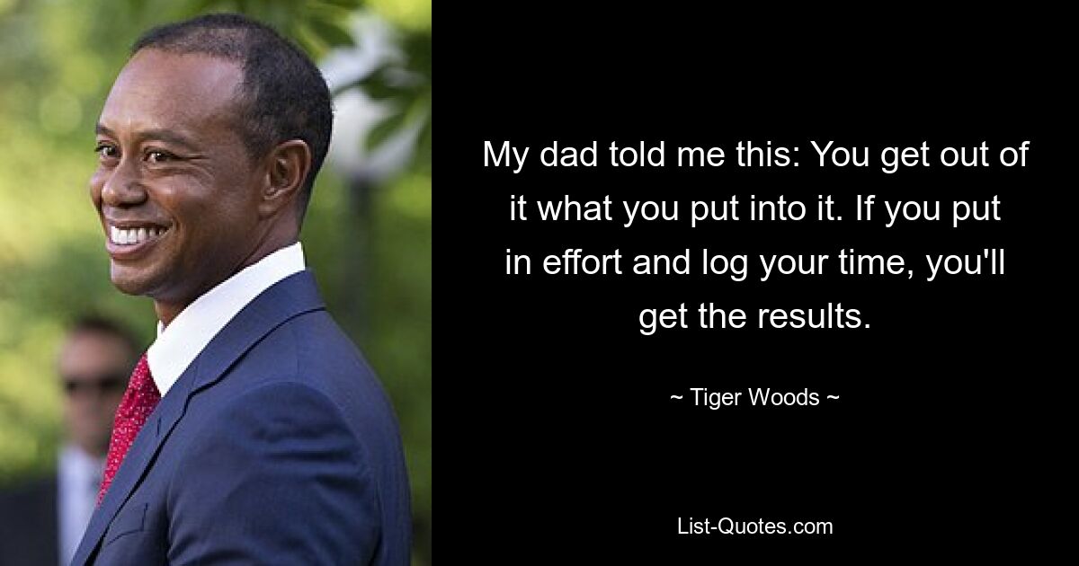 My dad told me this: You get out of it what you put into it. If you put in effort and log your time, you'll get the results. — © Tiger Woods